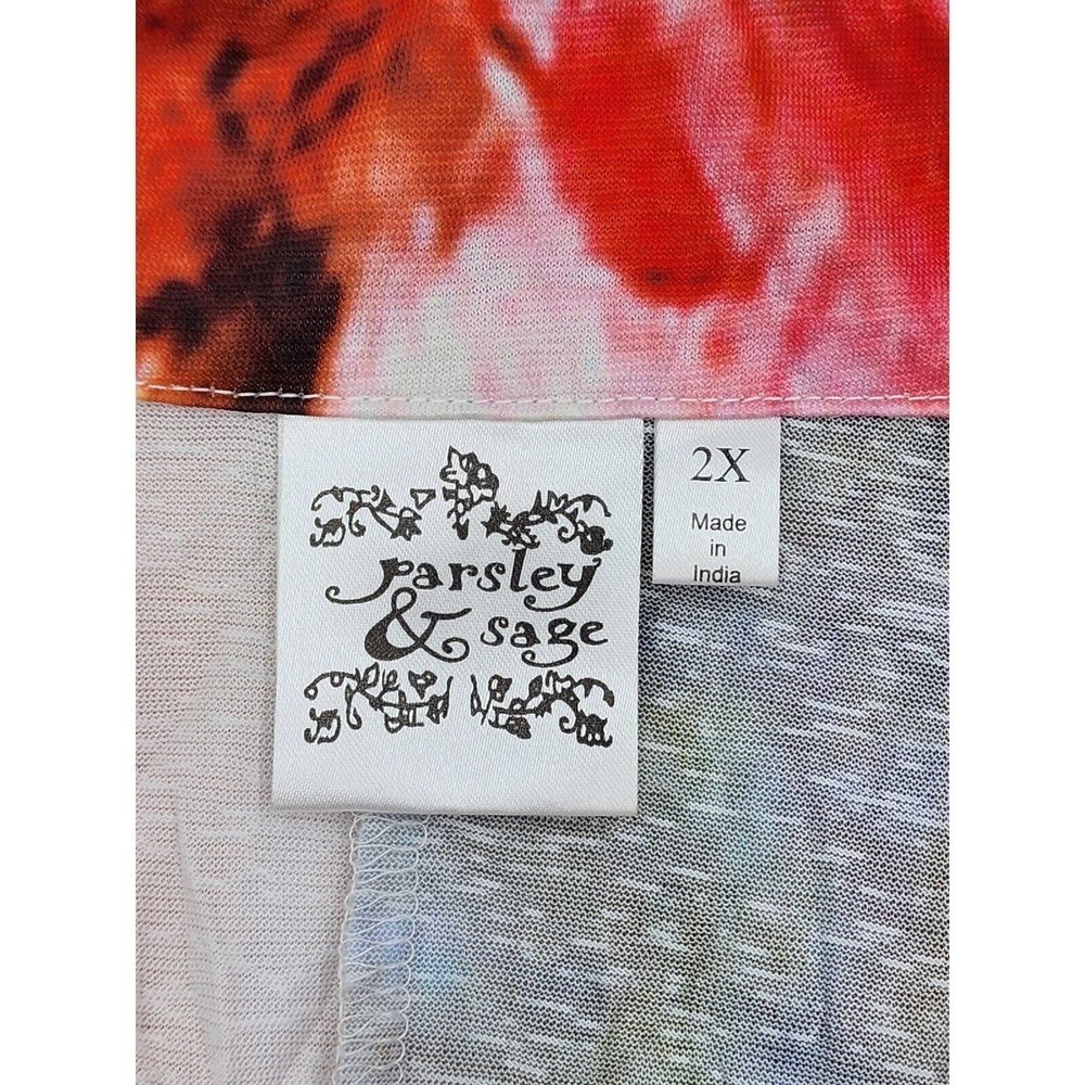 Parsley & Sage Top Watercolor Floral Art to Wear Sculptural Crinkle Gauze 2XL - Picture 8 of 9